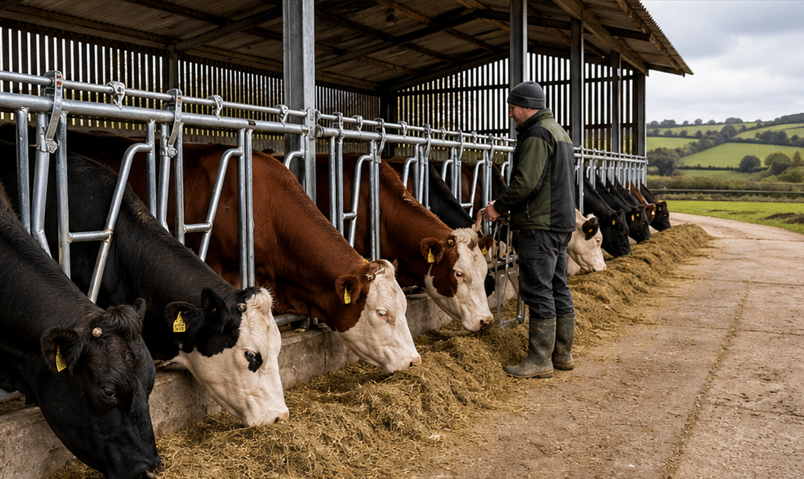 Self-locking headlocks on organic beef farm in Ireland