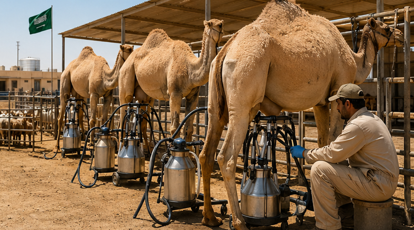 Camel and goat dairy farm in Saudi Arabia desert