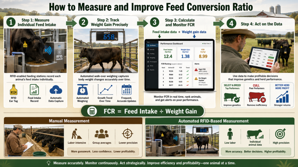 Traditional manual cattle weighing compared with an automated RFID FCR monitoring station for individual feed intake data
