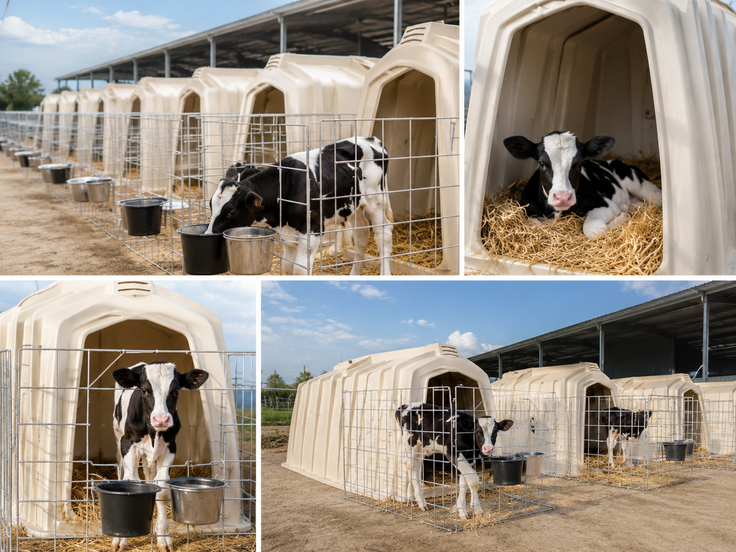Calf Hutch with Galvanized Fence and Feeding Bucket
