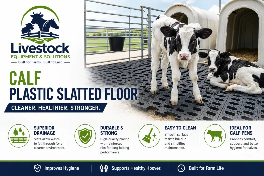 Calf plastic slatted floor panels for calf pens and calf barns