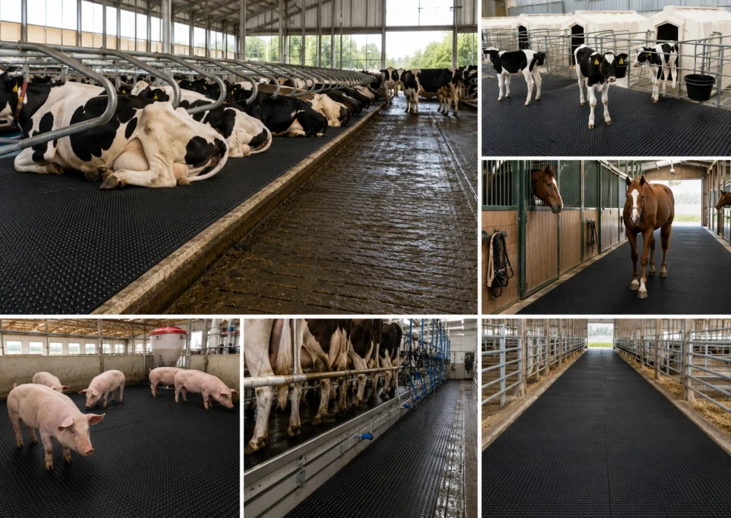 Cow mat used in cattle barns calf pens horse stalls pig houses and livestock walkways