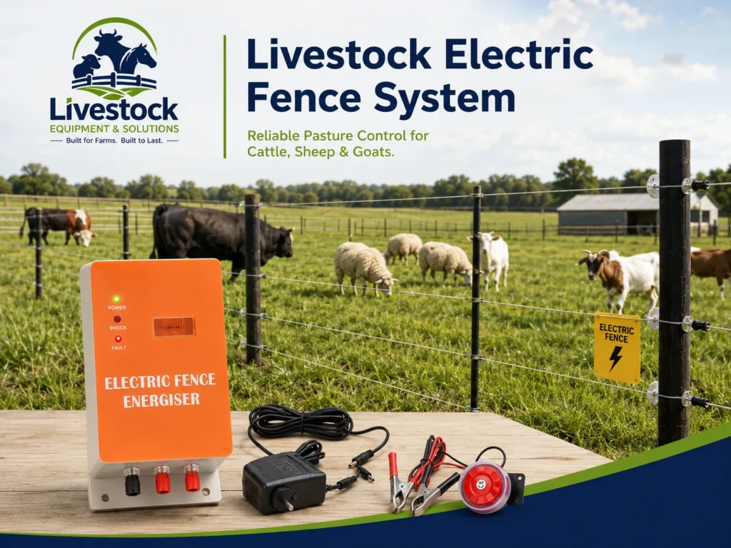 Livestock electric fence system with energizer wire posts and insulators