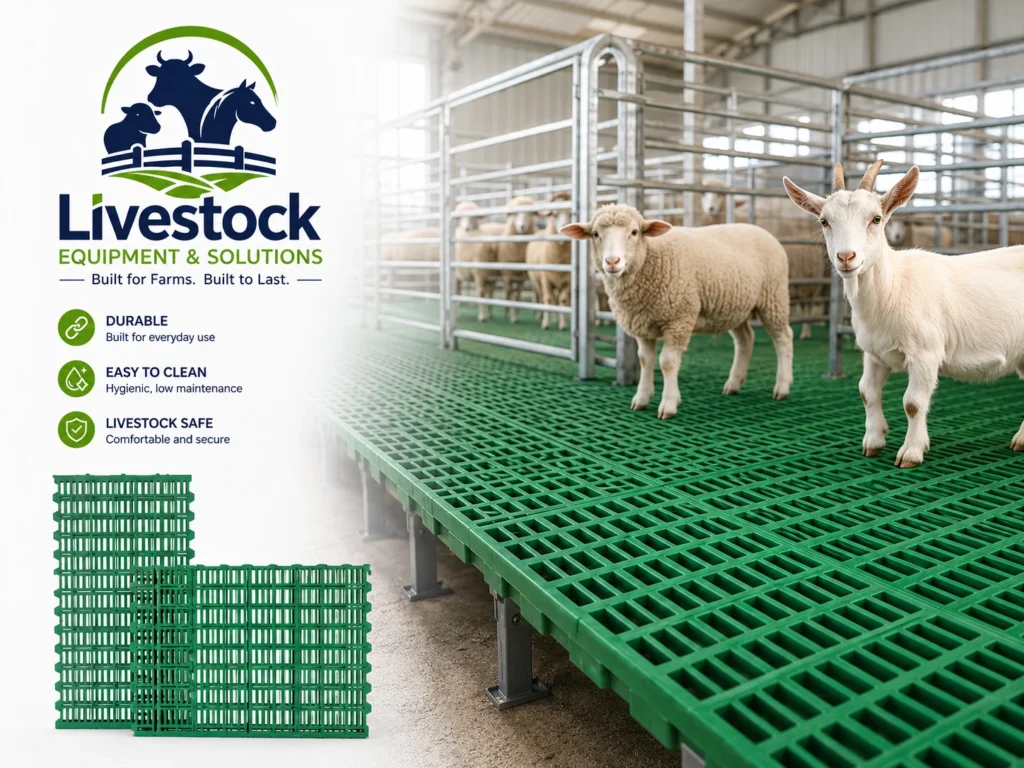 Plastic slatted floor panels for sheep and goat barns