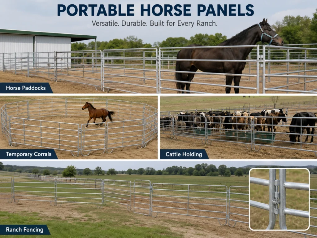 Portable horse panels used in paddocks corrals and livestock holding areas